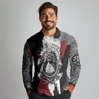Viking Berserker Bear Valknut Vegvisir Long Sleeve Polo Shirt Nordic Runic Warrior Engraving Style