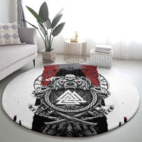 Viking Berserker Bear Valknut Vegvisir Round Carpet Nordic Runic Warrior Engraving Style