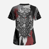 Viking Berserker Bear Valknut Vegvisir Scrub Top Nordic Runic Warrior Engraving Style
