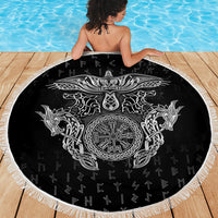 Viking Vegvisir Serpent Rune Cross Beach Blanket Nordic Knotwork Runic Engraving Style