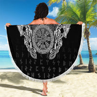 Viking Vegvisir Serpent Rune Cross Beach Blanket Nordic Knotwork Runic Engraving Style