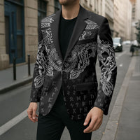 Viking Vegvisir Serpent Rune Cross Blazer Nordic Knotwork Runic Engraving Style