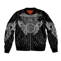 Viking Vegvisir Serpent Rune Cross Bomber Jacket Nordic Knotwork Runic Engraving Style
