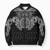 Viking Vegvisir Serpent Rune Cross Bomber Puffer Jacket Nordic Knotwork Runic Engraving Style