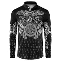 Viking Vegvisir Serpent Rune Cross Button Sweatshirt Nordic Knotwork Runic Engraving Style