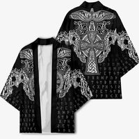 Viking Vegvisir Serpent Rune Cross Kimono Nordic Knotwork Runic Engraving Style