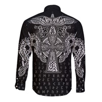 Viking Vegvisir Serpent Rune Cross Long Sleeve Button Shirt Nordic Knotwork Runic Engraving Style