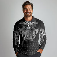 Viking Vegvisir Serpent Rune Cross Long Sleeve Polo Shirt Nordic Knotwork Runic Engraving Style