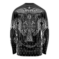 Viking Vegvisir Serpent Rune Cross Long Sleeve Shirt Nordic Knotwork Runic Engraving Style