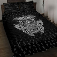 Viking Vegvisir Serpent Rune Cross Quilt Bed Set Nordic Knotwork Runic Engraving Style