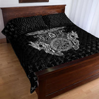 Viking Vegvisir Serpent Rune Cross Quilt Bed Set Nordic Knotwork Runic Engraving Style