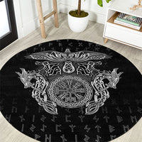 Viking Vegvisir Serpent Rune Cross Round Carpet Nordic Knotwork Runic Engraving Style