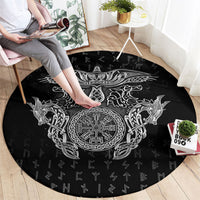 Viking Vegvisir Serpent Rune Cross Round Carpet Nordic Knotwork Runic Engraving Style