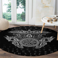 Viking Vegvisir Serpent Rune Cross Round Carpet Nordic Knotwork Runic Engraving Style