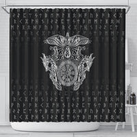 Viking Vegvisir Serpent Rune Cross Shower Curtain Nordic Knotwork Runic Engraving Style