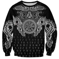 Viking Vegvisir Serpent Rune Cross Sweatshirt Nordic Knotwork Runic Engraving Style