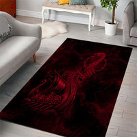 Viking Dragon Longship Helm of Awe Area Rug Nordic Mythology Tribal Engraving Style