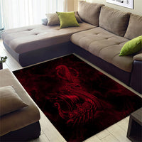 Viking Dragon Longship Helm of Awe Area Rug Nordic Mythology Tribal Engraving Style