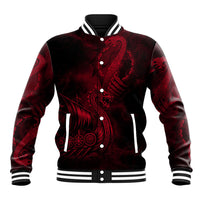 Viking Dragon Longship Helm of Awe Baseball Jacket Nordic Mythology Tribal Engraving Style