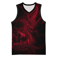 Viking Dragon Longship Helm of Awe Basketball Jersey Nordic Mythology Tribal Engraving Style