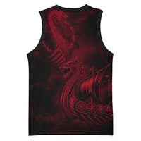 Viking Dragon Longship Helm of Awe Basketball Jersey Nordic Mythology Tribal Engraving Style