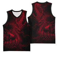 Viking Dragon Longship Helm of Awe Basketball Jersey Nordic Mythology Tribal Engraving Style