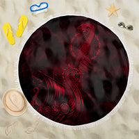 Viking Dragon Longship Helm of Awe Beach Blanket Nordic Mythology Tribal Engraving Style