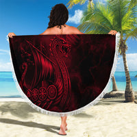 Viking Dragon Longship Helm of Awe Beach Blanket Nordic Mythology Tribal Engraving Style