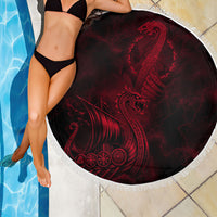 Viking Dragon Longship Helm of Awe Beach Blanket Nordic Mythology Tribal Engraving Style
