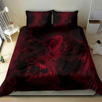 Viking Dragon Longship Helm of Awe Bedding Set Nordic Mythology Tribal Engraving Style