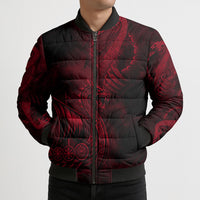 Viking Dragon Longship Helm of Awe Bomber Puffer Jacket Nordic Mythology Tribal Engraving Style