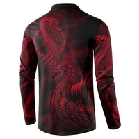 Viking Dragon Longship Helm of Awe Button Sweatshirt Nordic Mythology Tribal Engraving Style