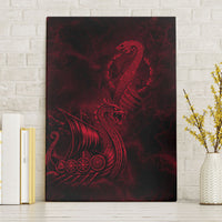 Viking Dragon Longship Helm of Awe Canvas Wall Art Nordic Mythology Tribal Engraving Style