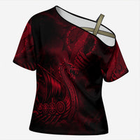Viking Dragon Longship Helm of Awe Cross Shoulder Shirt Nordic Mythology Tribal Engraving Style