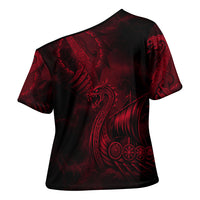 Viking Dragon Longship Helm of Awe Cross Shoulder Shirt Nordic Mythology Tribal Engraving Style