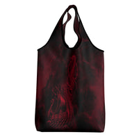 Viking Dragon Longship Helm of Awe Grocery Bag Nordic Mythology Tribal Engraving Style