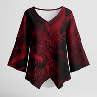 Viking Dragon Longship Helm of Awe Kimono Sleeve Blouse Nordic Mythology Tribal Engraving Style