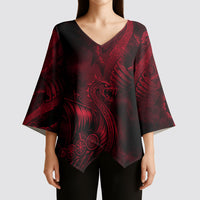 Viking Dragon Longship Helm of Awe Kimono Sleeve Blouse Nordic Mythology Tribal Engraving Style