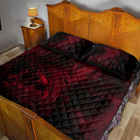 Viking Dragon Longship Helm of Awe Quilt Bed Set Nordic Mythology Tribal Engraving Style