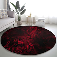 Viking Dragon Longship Helm of Awe Round Carpet Nordic Mythology Tribal Engraving Style