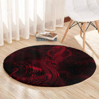 Viking Dragon Longship Helm of Awe Round Carpet Nordic Mythology Tribal Engraving Style