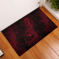 Viking Dragon Longship Helm of Awe Rubber Doormat Nordic Mythology Tribal Engraving Style