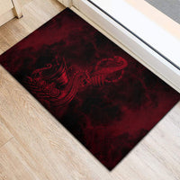 Viking Dragon Longship Helm of Awe Rubber Doormat Nordic Mythology Tribal Engraving Style