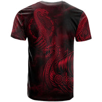 Viking Dragon Longship Helm of Awe T Shirt Nordic Mythology Tribal Engraving Style