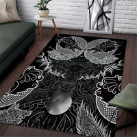 Viking Odin Ravens Wolves Vegvisir Area Rug Nordic Knotwork Mythology Engraving Style