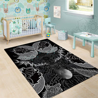 Viking Odin Ravens Wolves Vegvisir Area Rug Nordic Knotwork Mythology Engraving Style