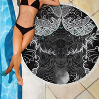 Viking Odin Ravens Wolves Vegvisir Beach Blanket Nordic Knotwork Mythology Engraving Style