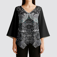 Viking Odin Ravens Wolves Vegvisir Kimono Sleeve Blouse Nordic Knotwork Mythology Engraving Style