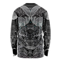Viking Odin Ravens Wolves Vegvisir Long Sleeve Shirt Nordic Knotwork Mythology Engraving Style