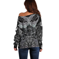 Viking Odin Ravens Wolves Vegvisir Off Shoulder Sweater Nordic Knotwork Mythology Engraving Style